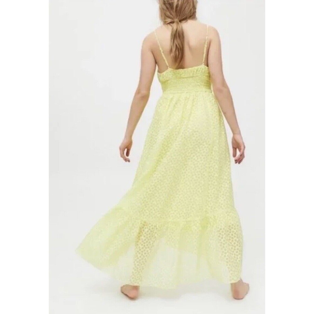 New Urban Outfitters Women Reina Semi-Sheer  Preppy Yellow Midi Dress Size Small - Picture 3 of 13